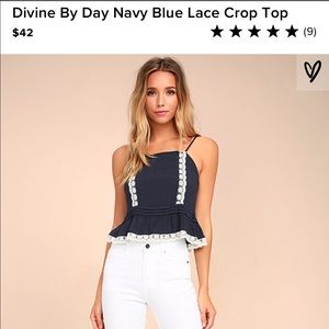 Blue Tank Top with White Lace